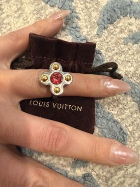 Louis Vuitton Silver Tone Ring with Pink Center and Gold Accents